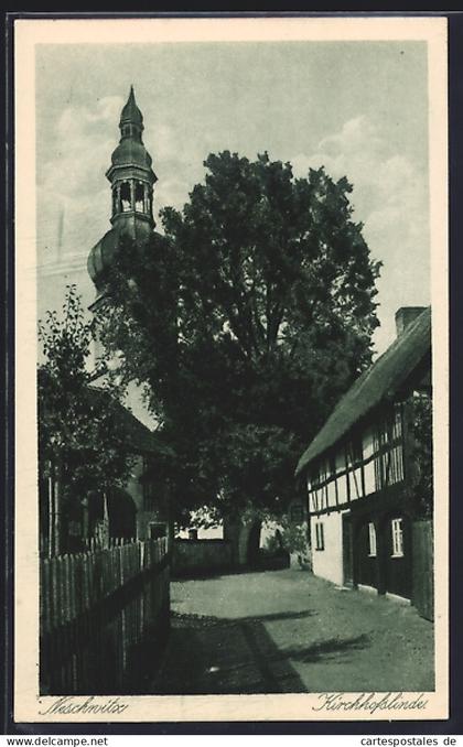 AK Neschwitz, Ortsansicht mit Kirchhofslinde
