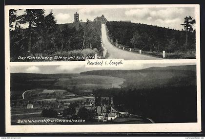 AK Neudorf / Erzgeb., Bethlehemstift und Vierenstrasse, Blick zum Fichtelberg