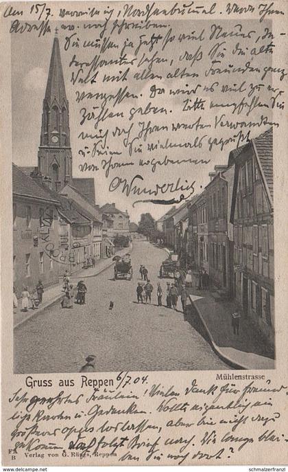 AK Reppen Rzepin Mühlenstraße Gasthof zum Löwen a Drenzig Kohlow Lübbichow Sternberg Torzym Drossen Frankfurt Oder Lebus