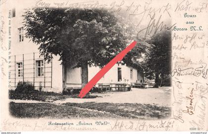 AK Sorau Zary Gasthof Grüner Wald a Kunzendorf Kunice Schönwalde Sieniawa Stempel Ferienbund Sorauer Studenten Neumark