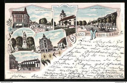 Lithographie Neumünster, Grossflecken, Kielerstrasse, Bahnhof