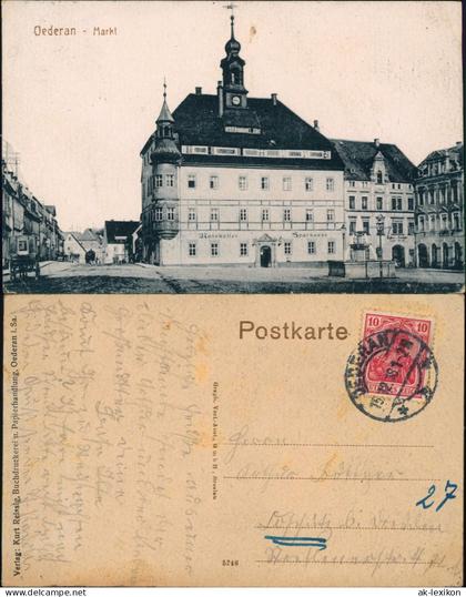 Ansichtskarte Oederan Marktplatz Oederan Markt Ratskeller u. Sparkasse 1918