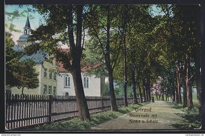 AK Ortrand, Promenade mit Kirche und Schule