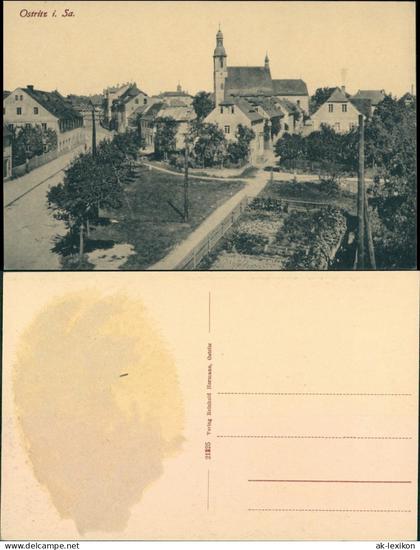 Ansichtskarte Ostritz (Oberlausitz) Wostrowc Straße, Kirche, Wohnhäuser 1914