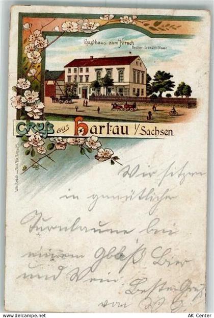 02763 O8801 Hartau 1899 Gebrauchsspuren Lithographie Gasthaus zum Hirsch... - 13643149