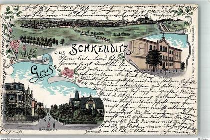04435 O7144 Schkeuditz 1898 Lithographie Bahnhofstraße Schulen - 13638761
