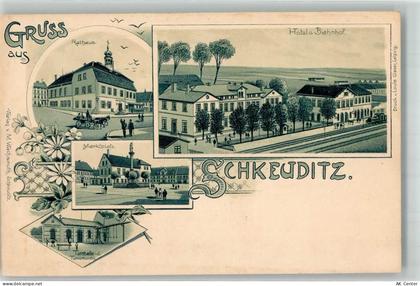 04435 O7144 Schkeuditz Lithographie Rathaus Hotel Bahnhof Marktplatz Tur... - 13638954