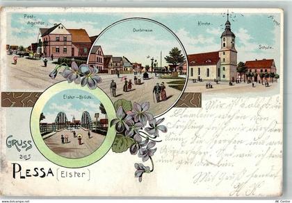 04928 O7907 Plessa 1900 Lithographie Post Kirche Elster-Brücke Bahnpost ... - 13638067