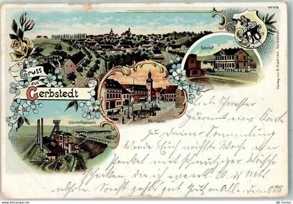 06347 O4272 Gerbstedt 1901 Lithographie Glückhilfsschacht Marktplatz Bah... - 13614878