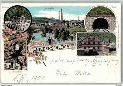 08301 O9408 Schlema 1901 Lithographie Niederschlema Forsthaus Bahnhof Tu... - 13639956