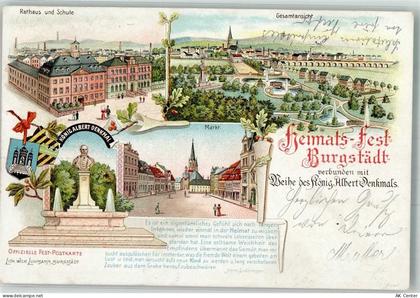 09217 O9112 Burgstädt , Sachs 1904 Lithographie Heimatfest König Albert-... - 13652952