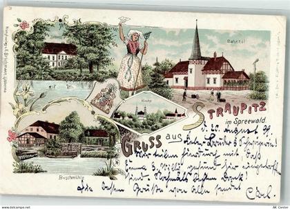 15913 O7551 Straupitz 1899 Lithographie Bäuerin Bahnhof Buschmühle Schlo... - 13632896