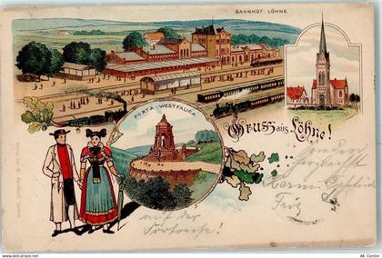 32584 W4972 Löhne 1902 Lieder AK Bahnhof Kirche Porta Westfalica Trachte... - 13602989