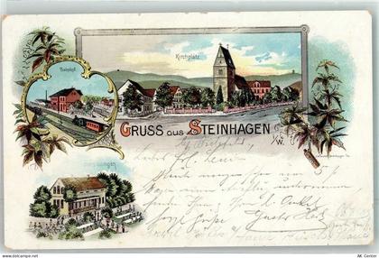 33803 W4803 Steinhagen , Westf 1905 Lithographie Kirchplatz Bahnhof Vier... - 13624829