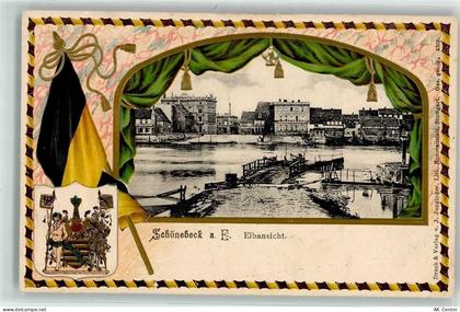 39218 O3300 Schönebeck Elbe Prägedruck Elbansicht Wappen Lithographie Pa... - 13606516