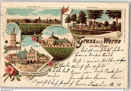 59368 W4712 Werne 1899 Lithographie Rathaus Kriegerdenkmal Klosterkirche... - 13645791