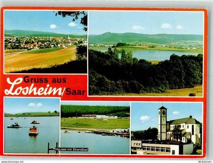 66679 W6646 Losheim , Saar 1975 - Schwimmbad Stausee Kirche - 39971860