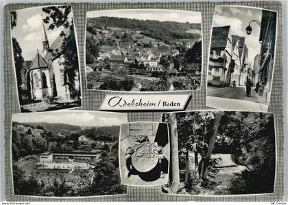 74740 W6962 Adelsheim 1960 Foto AK Schwimmbad Strasse Kirche Teilansicht... - 10033423