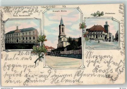 75031 W7519 Eppingen 1904 - Städt. Krankenhaus Ev. Kirche Pfeiferturm Or... - 13607932