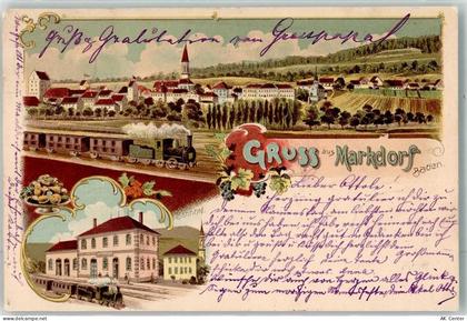 88677 W7778 Markdorf , Baden 1900 Lithographie Bahnhof Personenzug - 13625156