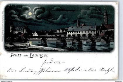 89415 W8882 Lauingen (Donau) 1898 Lithographie / Mondschein Brücke - 51435004