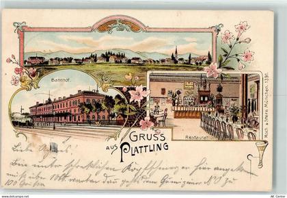 94447 W8350 Plattling 1900 Lithographie Bahnhof Gasthaus - 13605711