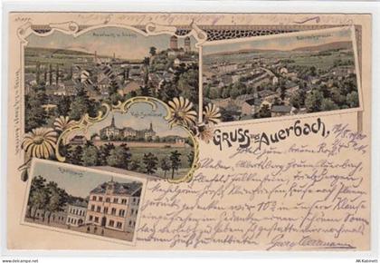 Auerbach, Lithographie mit Rathhaus, Auerbach von Süden, Bahnhofstrasse ... - 39084942