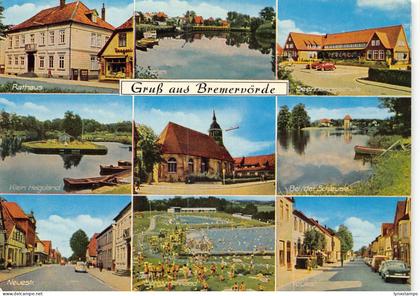 B233 Germany 1966 Gruss aus Bremervoerde Swimming Pool Car vintage postcard