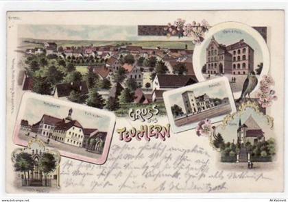 Lithographie Gruß aus Teuchern mit Gesamtansicht, Kirche, Ratskeller, De... - 39013232