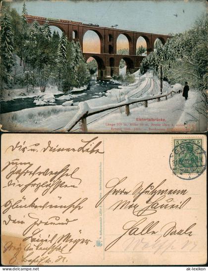 Ansichtskarte Jocketa-Pöhl Elstertalbrücke im Winter 1912