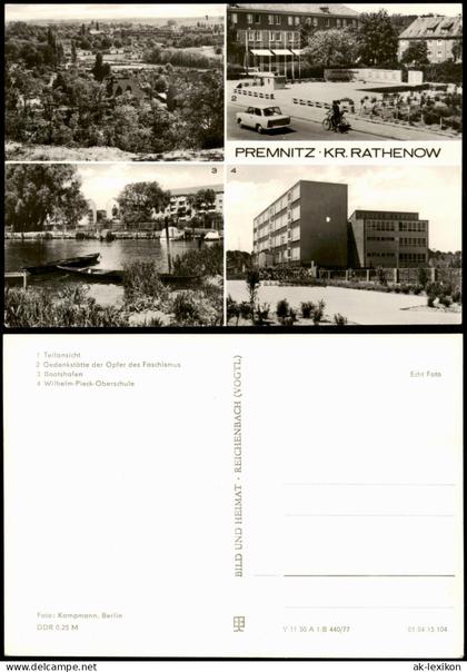 Premnitz DDR Mehrbild Bootshafen, Wilhelm-Pieck-Oberschule, Gedenkstätte 1977