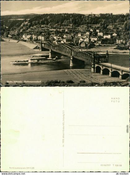 Rathmannsdorf (Sachsen) Blick auf die Stadt, Brücke, Dampfer 1958