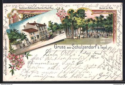 Lithographie Schulzendorf b. Tegel, Restaurant Sommerlust, Bes. Albert Neye, Garten mit Halle