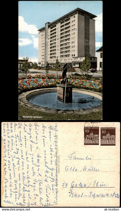 Ansichtskarte Monheim am Rhein Hochhaus am Brunnen 1969