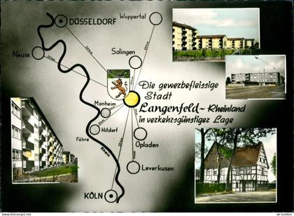 Langenfeld (Rheinland) Umgebungskarte mit Orts-Motiven Langenfeld Rheinland 1970