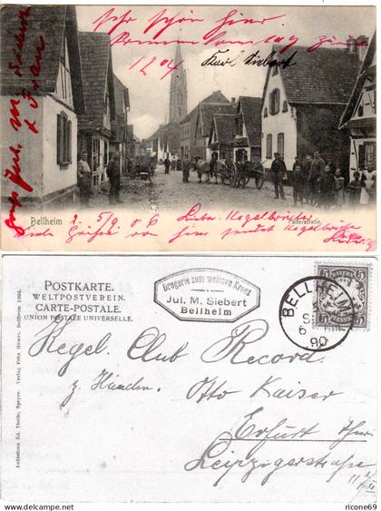 Bellheim, Falterstrasse m. Pferdegespann u. Personen, 1906 gebr. sw-AK