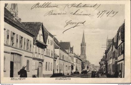 CPA Bellheim in der Pfalz, Straßenpartie, Kirche