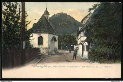 AK Röhndorf, Alte Kirche m. Blick auf Drachenfels