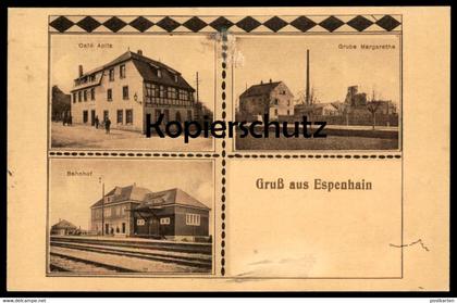 ALTE POSTKARTE GRUSS AUS ESPENHAIN GRUBE MARGARETHE BAHNHOF CAFÉ APITZ RÖTHA station gare mine postcard Ansichtskarte