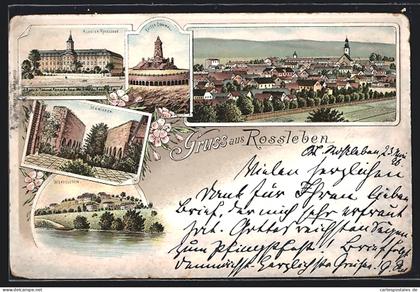 Lithographie Rossleben, Kloster, Wendelstein, Memleben, Ortsansicht