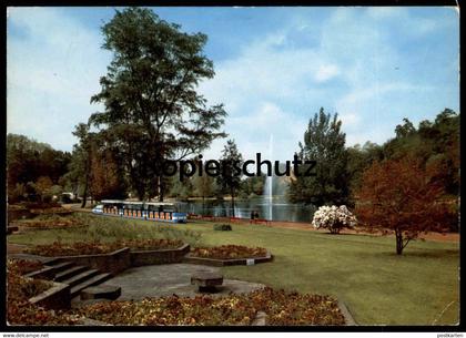 ÄLTERE POSTKARTE SAARBRÜCKEN DEUTSCH-FRANZÖSISCHER GARTEN jardin Zug train touristique locomotive Briefmarke WM 1974 AK