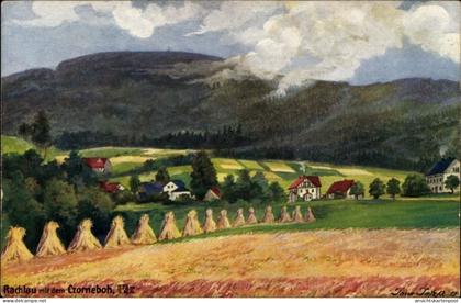 Artiste CPA J., Rachlau Kubschütz in der Oberlausitz, Sommer-Panorama mit dem Czorneboh