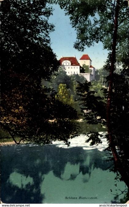 CPA Bieberstein Reinsberg in Sachsen, Schloss idyllische Landschaft, klarer Fluss