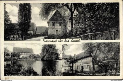 CPA Frauendorf Frohburg in Sachsen, Teich, Kolonialwarenhandlung Kühnert, Dorfstraße