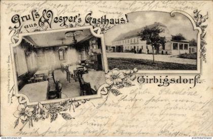 CPA Girbigsdorf Schöpstal Oberlausitz, Gasthaus innen, Gasthaus außen, Blumenornament,