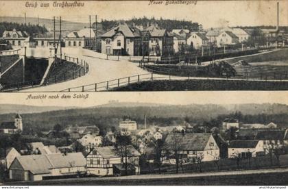 CPA Großharthau in Sachsen, Neuer Bahnübergang, Schloss