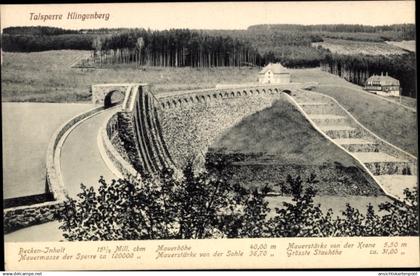 CPA Klingenberg Sachsen, Staumauer der Talsperre, Maßangaben