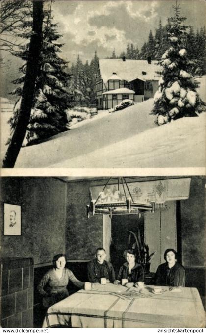 CPA Neudorf Sehmatal im Erzgebirge, Chemnitzer Wanderheim, Gäste, Winter