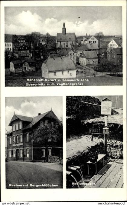 CPA Obercrinitz Crinitzberg in Sachsen, Restaurant Bergschlösschen, Blick auf den Ort