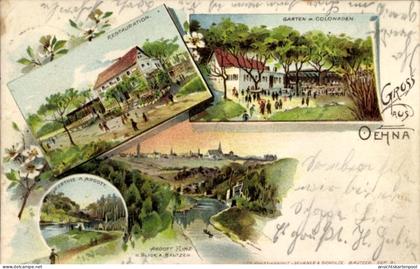 CPA Oehna Bautzen in der Oberlausitz, Restaurant, Garten mit Colonnaden, Landschaft mit Blick a...